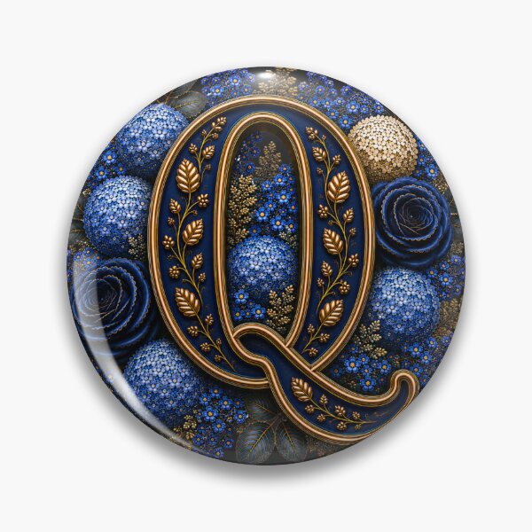 Item preview, Elegant Letter Q Monogram with Blue Hydrangeas & Gold Botanical Design | Luxury Floral Initial Art designed and sold by MoodLay.