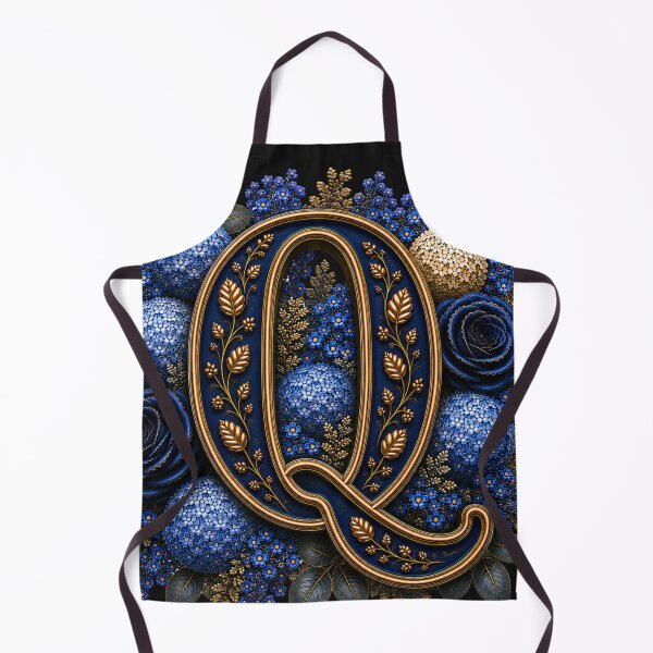 Item preview, Elegant Letter Q Monogram with Blue Hydrangeas & Gold Botanical Design | Luxury Floral Initial Art designed and sold by MoodLay.