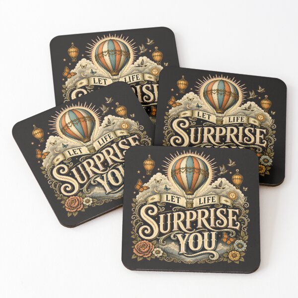 Item preview, Let Life Surprise You | Vintage Hot Air Balloon Inspirational Typography | Retro Adventure Art designed and sold by tareankush.