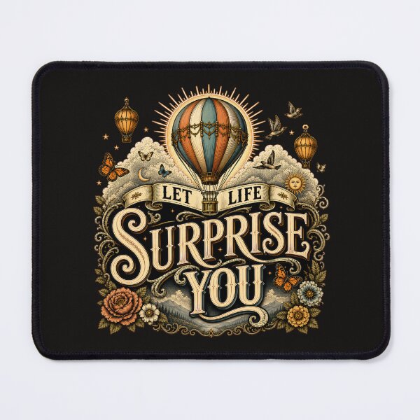 Item preview, Let Life Surprise You | Vintage Hot Air Balloon Inspirational Typography | Retro Adventure Art designed and sold by tareankush.