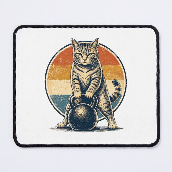 Item preview, Retro Strong Cat Kettlebell Vintage Fitness designed and sold by Moizento.