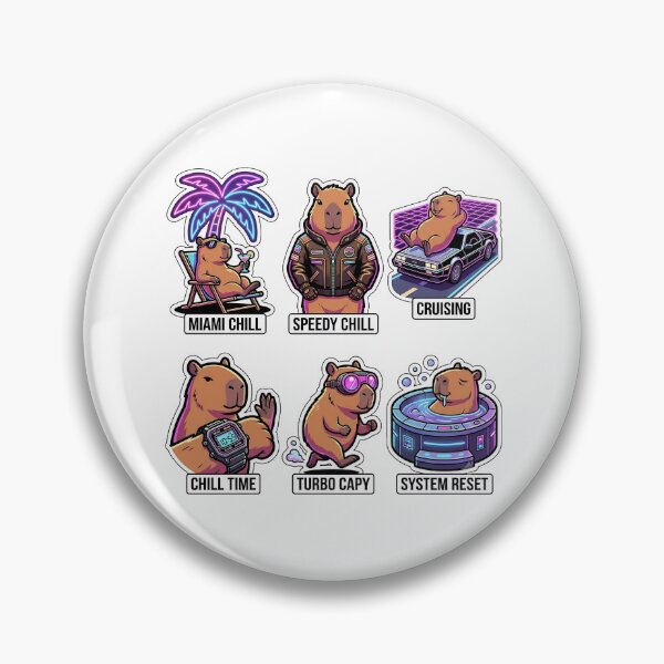 Item preview, Retro Cyber Capybara Sticker Pack - Vintage Neon & Relax Puns designed and sold by SimpleP.