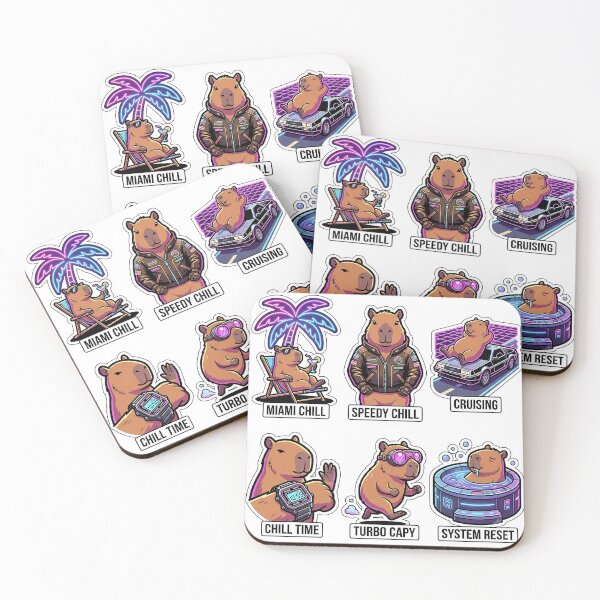 Item preview, Retro Cyber Capybara Sticker Pack - Vintage Neon & Relax Puns designed and sold by SimpleP.