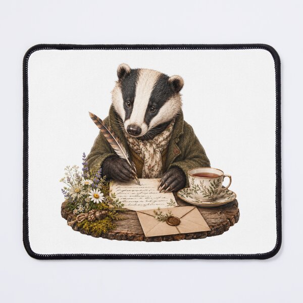Item preview, Tea Time Letter Badger Woodland Writer designed and sold by Mosslume Studio.