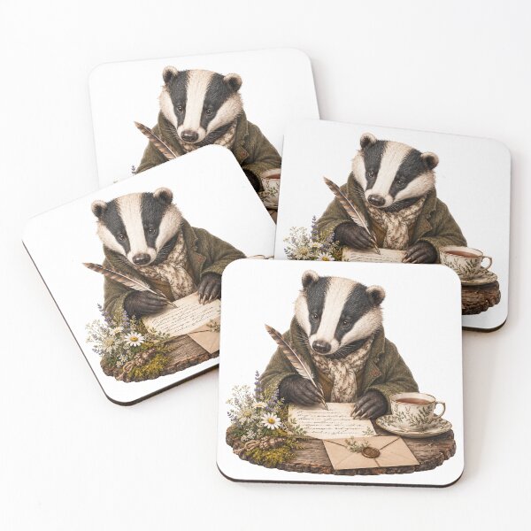 Item preview, Tea Time Letter Badger Woodland Writer designed and sold by Mosslume Studio.