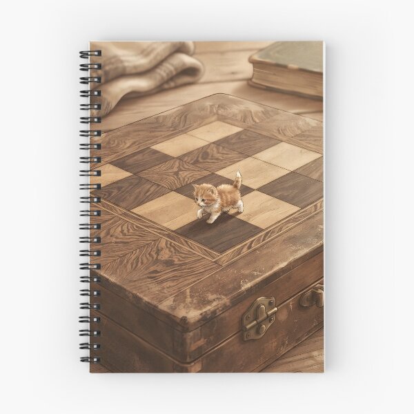 Item preview, Tiny Kitten on a Giant Vintage Wooden Chess Box Miniature Illustration designed and sold by DuckOddity.