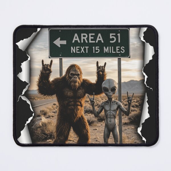 Item preview, Funny Bigfoot And Alien Area 51 Sign Picture designed and sold by legendaryskins.