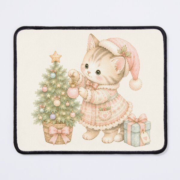 Item preview, Cozy Christmas Kitten Decorating the Tree | Cute Pastel Holiday Cat Art designed and sold by looplandger.