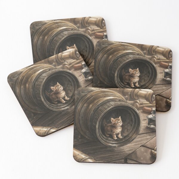 Item preview, Tiny Kitten on a Giant Vintage Brass Telescope Knob Miniature Illustration designed and sold by DuckOddity.