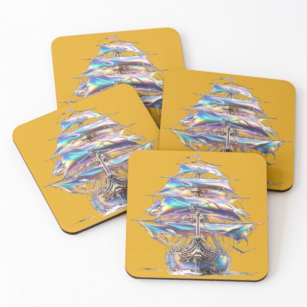 Item preview, Holographic Pirate Ship - Ship with Rainbow Sails & Skulls designed and sold by RAYBIL.