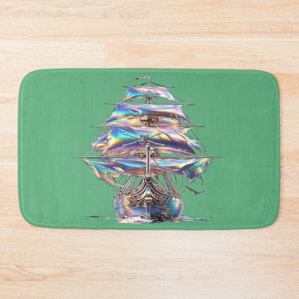 Item preview, Holographic Pirate Ship - Ship with Rainbow Sails & Skulls designed and sold by RAYBIL.