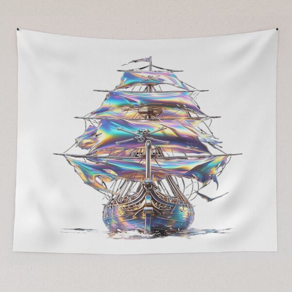 Item preview, Holographic Pirate Ship - Ship with Rainbow Sails & Skulls designed and sold by RAYBIL.