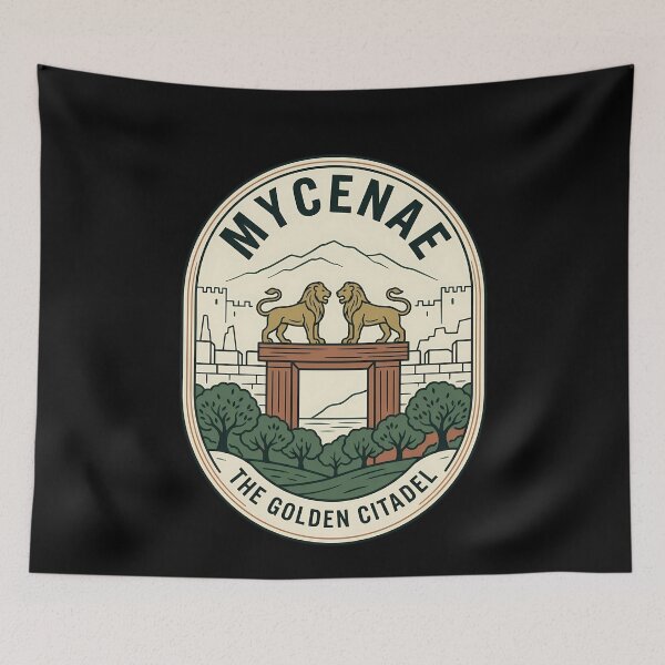 Item preview, Mycenae Ancient Greece Lion Gate Vintage Travel Emblem designed and sold by k3rstman1.