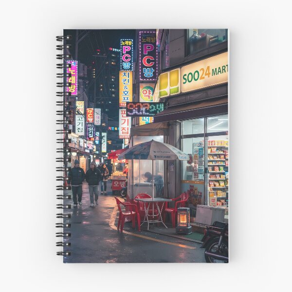 Item preview, Vibrant Korean Night City Street with Neon Convenience Store designed and sold by SOOstudio73.