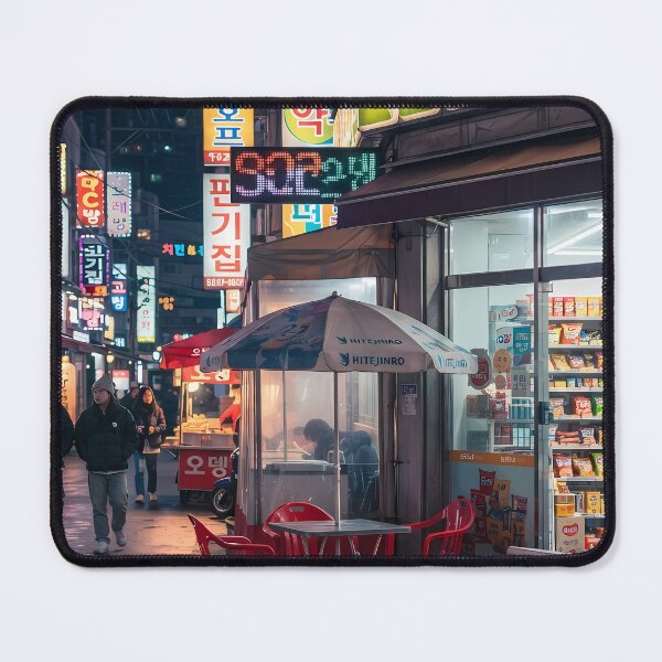 Item preview, Vibrant Korean Night City Street with Neon Convenience Store designed and sold by SOOstudio73.