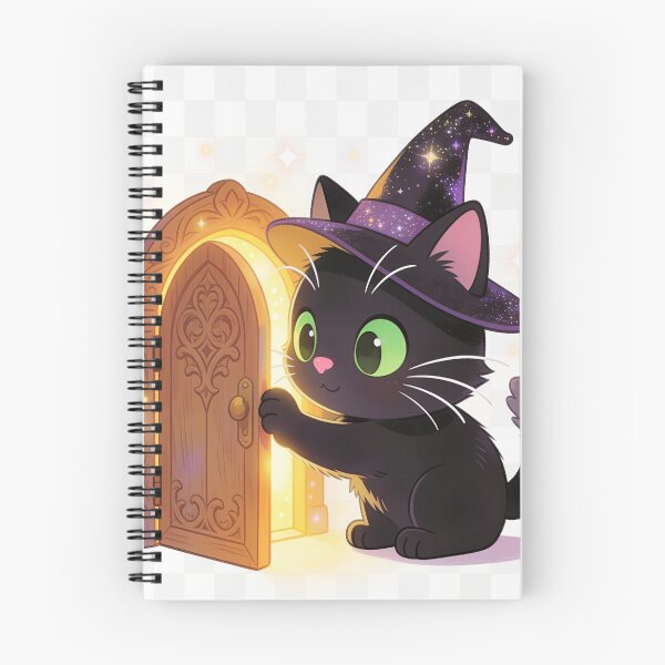 Item preview, Cute Black Cat Opening Golden Magic Door – Halloween Wizard Cartoon Illustration designed and sold by OksArtStudio.