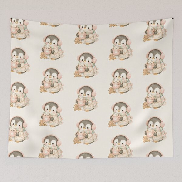 Item preview, Cozy Christmas Penguin with Hot Cocoa | Cute Pastel Holiday Penguin Art designed and sold by looplandger.
