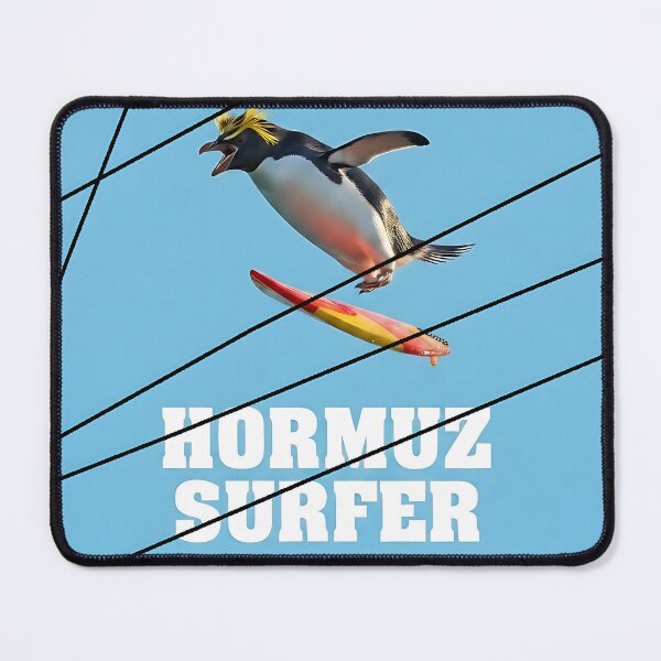 Item preview, Hormuz Surfer - Funny Geopolitical Satire Penguin Graphic Tee designed and sold by ToxicInkArt.