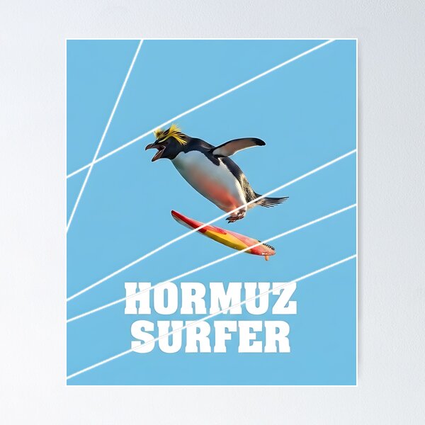 Item preview, Hormuz Surfer - Funny Geopolitical Satire Penguin Graphic Tee designed and sold by ToxicInkArt.