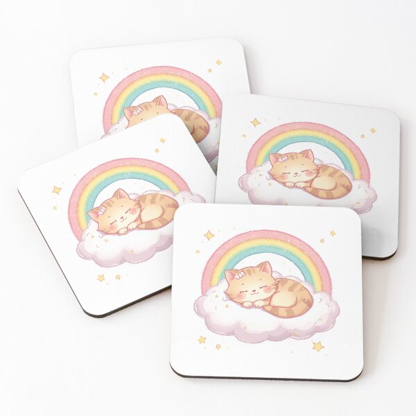 Item preview, Sleeping Kawaii Cat Under Rainbow Cloud designed and sold by Oddifys.