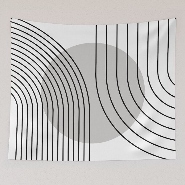 Item preview, Mid Century Modern Arches Boho Geometric Minimalist Line Art in Black White Grey designed and sold by nineFlorals.