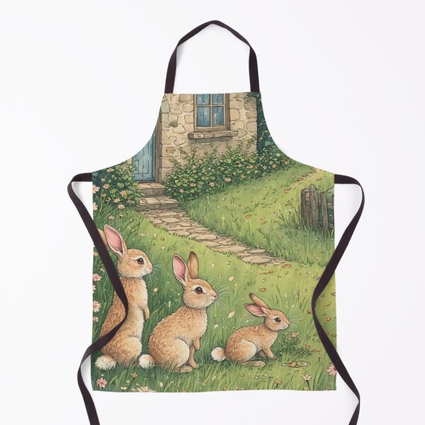 Item preview, Three Little Rabbits at the Country Cottage | Cozy Spring Garden designed and sold by WhimsyWink.