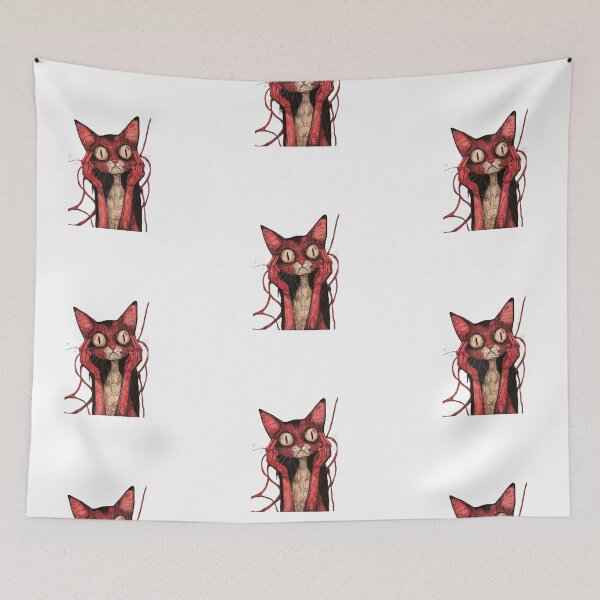 Item preview, Creepy Red Samurai Cat | Japanese Gothic Ink Art designed and sold by WISDOMCHARLES.
