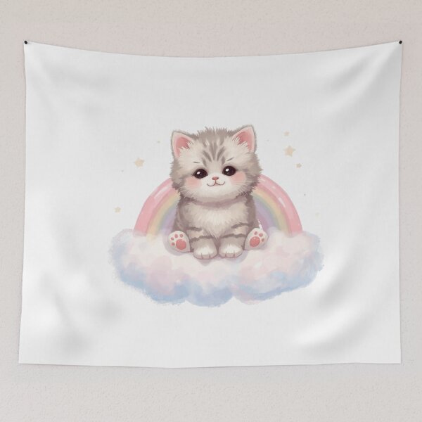Item preview, Fluffy Kitten Sitting on Rainbow Cloud designed and sold by Oddifys.
