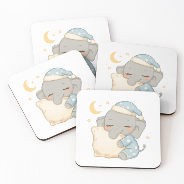 Item preview, A Sleepy Baby Elephant - Kawaii Hugging a Fluffy Pillow designed and sold by DigitfanStudio.