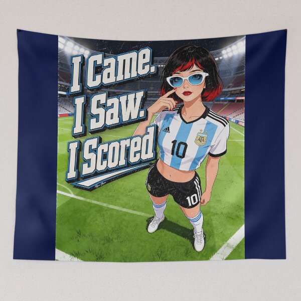 Item preview, I Came I Saw I Scored - Argentina Football Retro Girl Illustration designed and sold by Hen-C-Art.