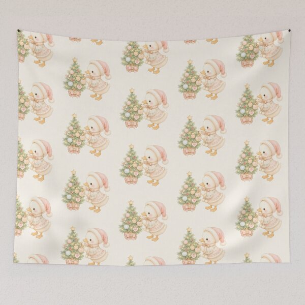 Aperçu de l'œuvre Cute Christmas Duck Decorating Tree | Pastel Holiday Duck Watercolor créée et vendue par looplandger.