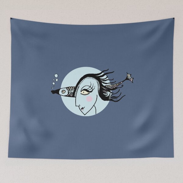 Item preview, Fish Woman — Soft Blue Ink Illustration designed and sold by zzaim.