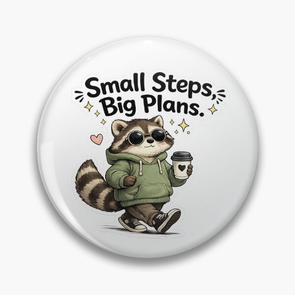Item preview, Small Steps Big Plans Raccoon Sticker | Cute Motivational Raccoon designed and sold by Doodle ⭐⭐⭐⭐⭐.