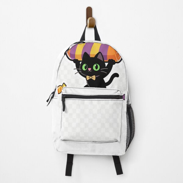 Item preview, Cute Black Cat Carrying Giant Halloween Candy – Kawaii Cartoon Trick or Treat Illustration designed and sold by OksArtStudio.