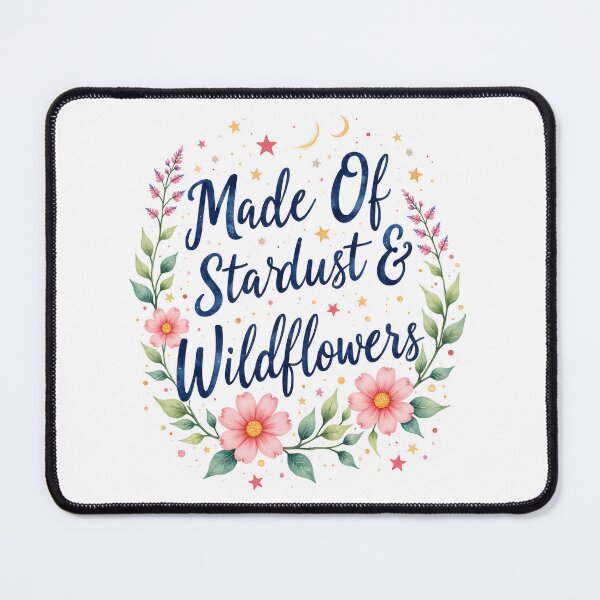 Item preview, Made Of Stardust And Wildflowers | Celestial Floral Quote Design With Pink Flowers Stars Moon Wreath For Nature Lovers designed and sold by Connys Colorful World.