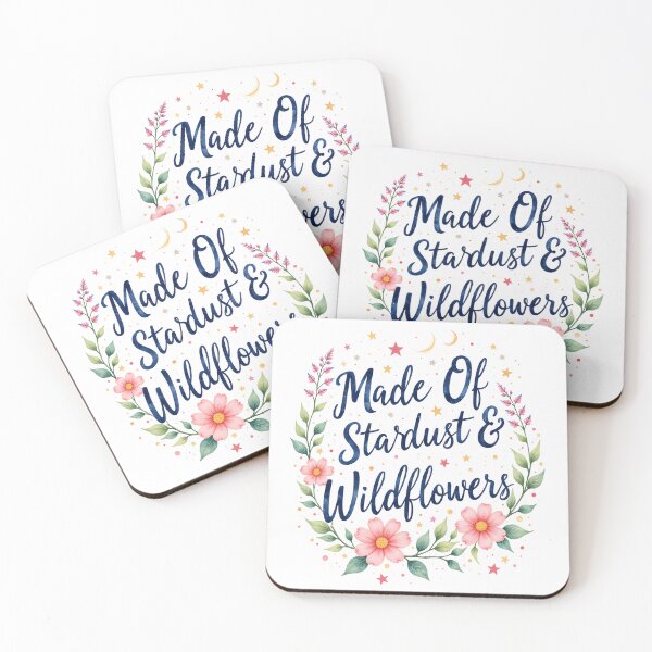 Item preview, Made Of Stardust And Wildflowers | Celestial Floral Quote Design With Pink Flowers Stars Moon Wreath For Nature Lovers designed and sold by Connys Colorful World.