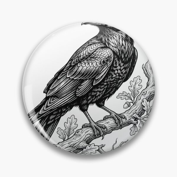 Item preview, Gothic Raven Artwork for T-Shirt Design – Dark Bird on Tree Branch Illustration in Vintage Black Ink Style  designed and sold by VisionGraphic.