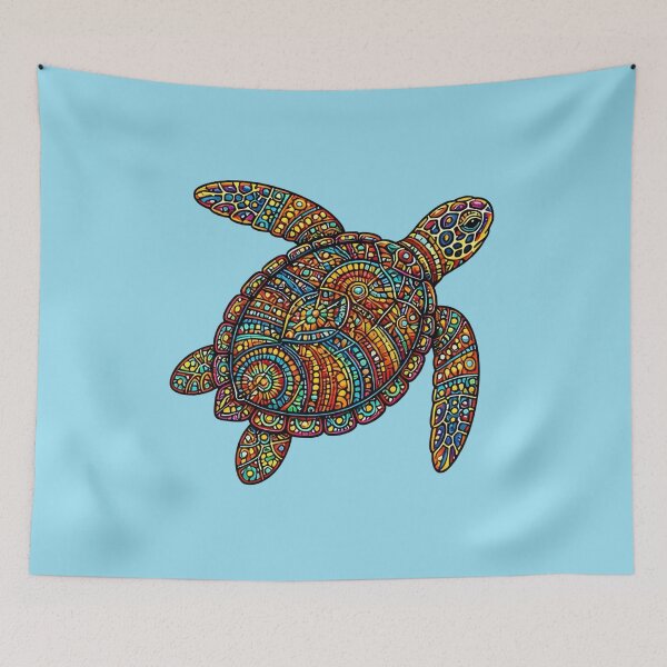 Item preview, Colorful Tribal Sea Turtle | Boho Ocean Wildlife Art designed and sold by Zaru Zentangle Studio.