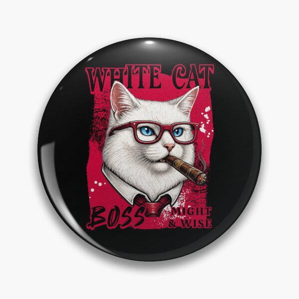 Item preview, White Cat Boss Design – Funny White Cat with Cigar Mafia Style designed and sold by PixelsPaws.