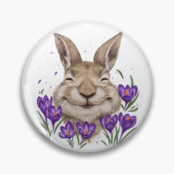 Item preview, Happy hare among crocuses, smiling Easter bunny and purple flowers, spring purple crocuses, garden, wildlife, animal protection designed and sold by ArtbySvetik.