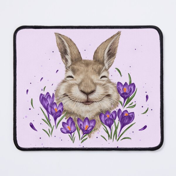 Item preview, Happy hare among crocuses, smiling Easter bunny and purple flowers, spring purple crocuses, garden, wildlife, animal protection designed and sold by ArtbySvetik.