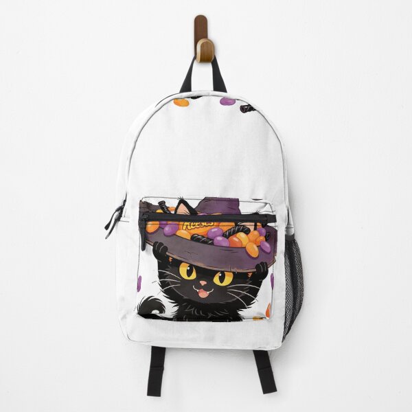 Item preview, Cute Black Cat in Candy-Filled Witch Hat – Kawaii Halloween Cartoon Illustration designed and sold by OksArtStudio.