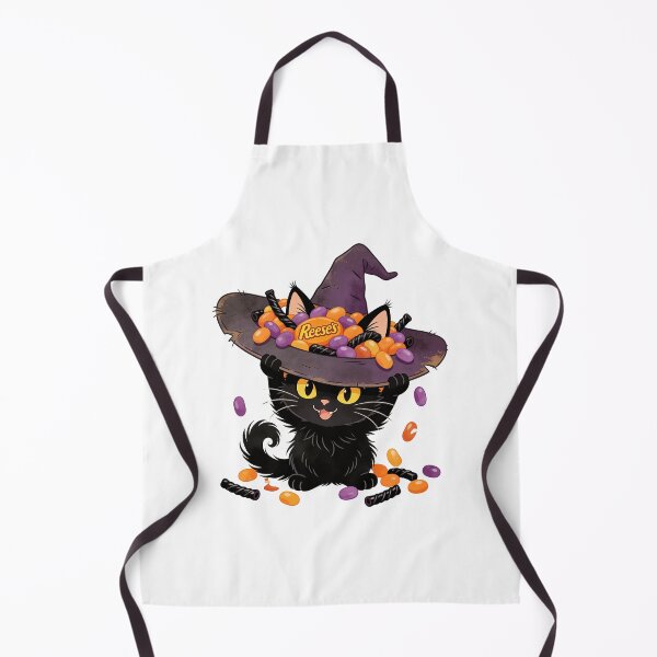 Item preview, Cute Black Cat in Candy-Filled Witch Hat – Kawaii Halloween Cartoon Illustration designed and sold by OksArtStudio.