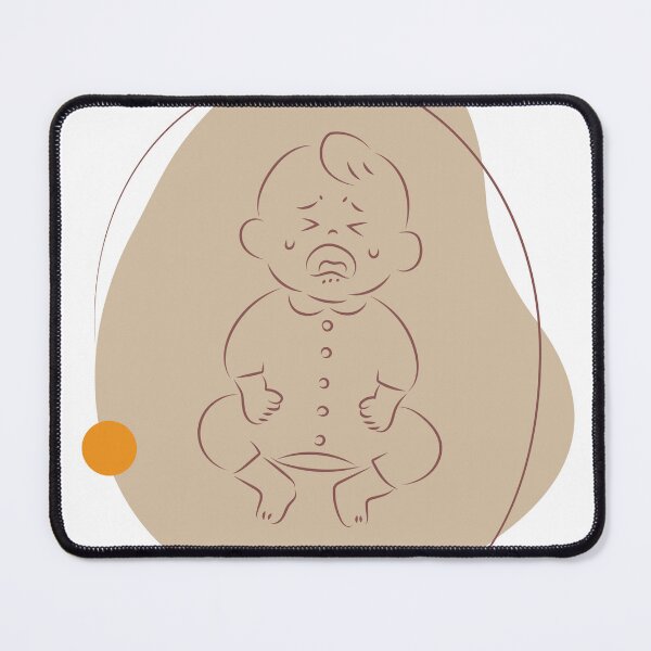 Item preview, Minimalist illustration of a crying baby with tears, featured on a brown organic shape background. designed and sold by maewjpho.