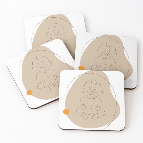 Item preview, Minimalist illustration of a crying baby with tears, featured on a brown organic shape background. designed and sold by maewjpho.
