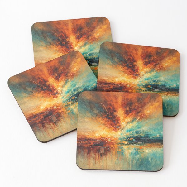 Item preview, Teal and Orange Abstract Fire and Water Modern Landscape Painting designed and sold by Joey Santiago.