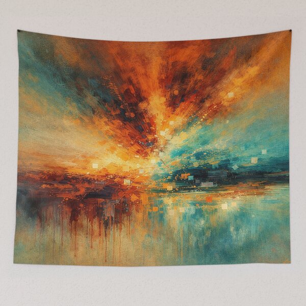 Item preview, Teal and Orange Abstract Fire and Water Modern Landscape Painting designed and sold by Joey Santiago.