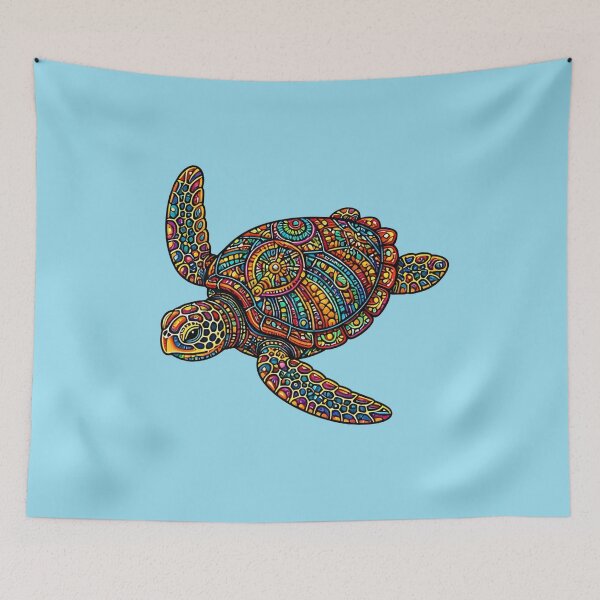 Item preview, Colorful Sea Turtle Gliding | Vibrant Ocean Art designed and sold by Zaru Zentangle Studio.