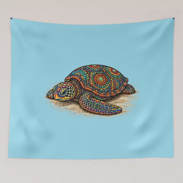 Item preview, Resting Sea Turtle on Beach | Colorful Coastal Art designed and sold by Zaru Zentangle Studio.