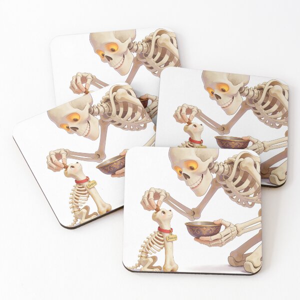 Item preview, Cute Skeleton Feeding Tiny Skeleton Dog – Funny Halloween Cartoon Illustration designed and sold by OksArtStudio.
